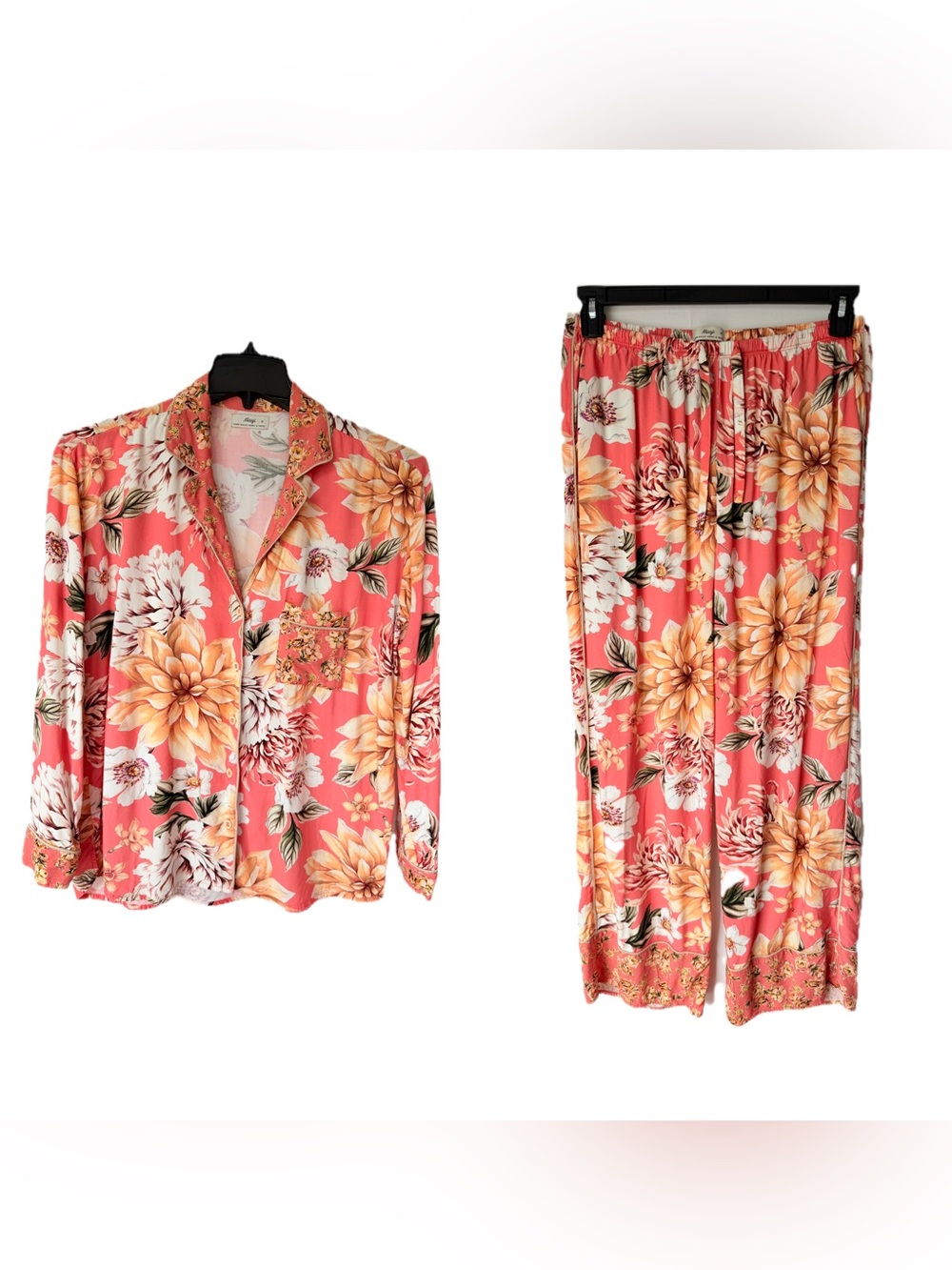 Maaji Floral Pajama Set Medium Salmon Coral 2-Piece Lounge Set Generous Medium